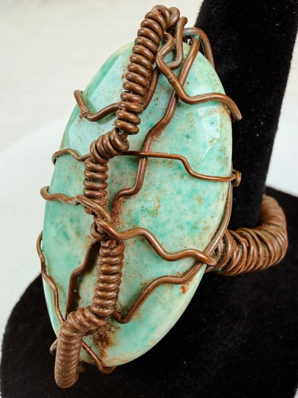 Bohemian chic wrapped stone, long size 6 ring